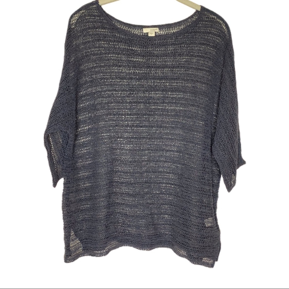 Pure Jill Navy Cotton Boatneck Beach Lightweight Sweater